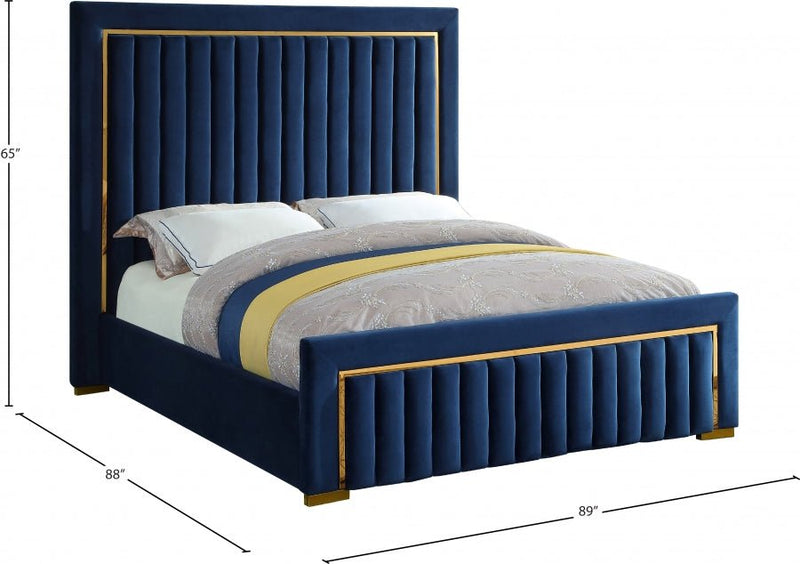 Dolce Velvet Queen King Bed (3 Boxes) Blue - Gate FurnitureKing Bed
