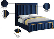 Dolce Velvet Queen King Bed (3 Boxes) Blue - Gate FurnitureKing Bed