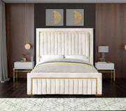 Dolce Velvet Queen King Bed (3 Boxes) Cream - Gate FurnitureKing Bed