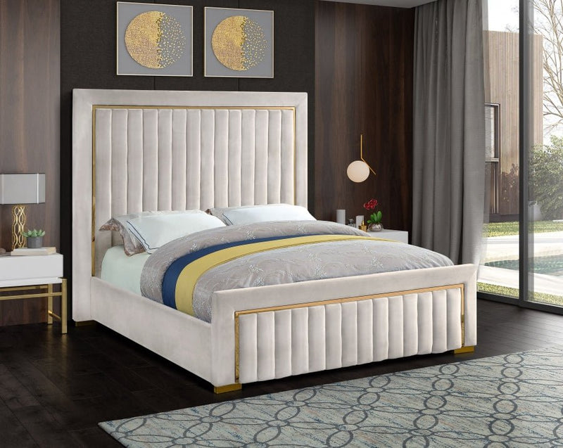 Dolce Velvet Queen King Bed (3 Boxes) Cream - Gate FurnitureKing Bed