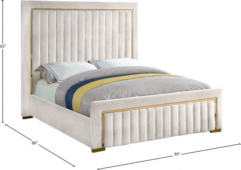 Dolce Velvet Queen King Bed (3 Boxes) Cream - Gate FurnitureKing Bed