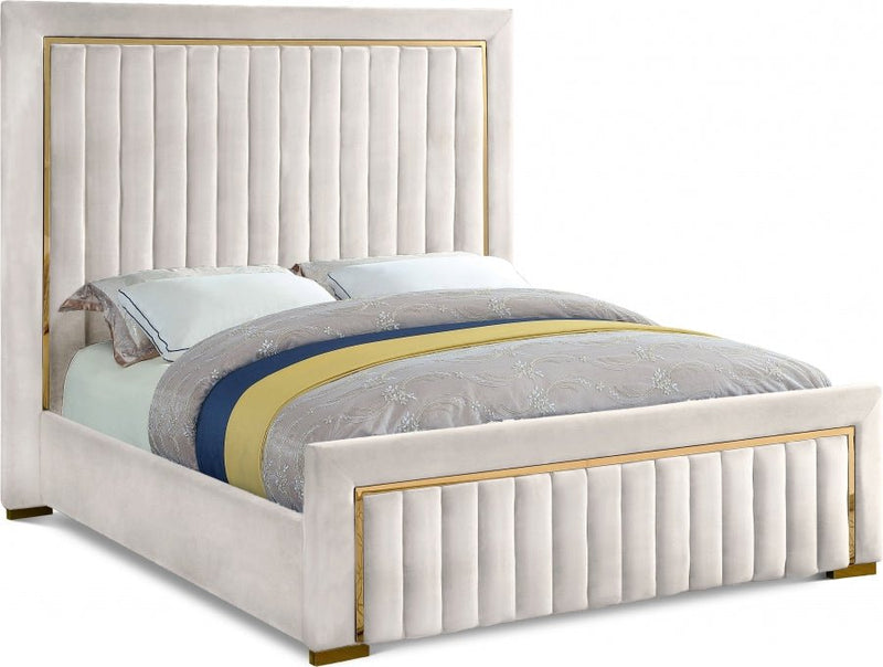 Dolce Velvet Queen King Bed (3 Boxes) Cream - Gate FurnitureKing Bed