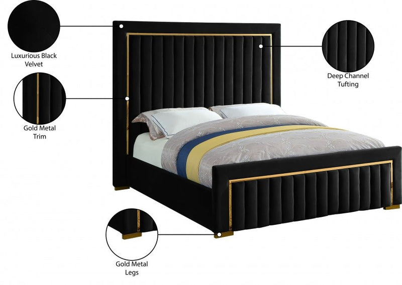 Dolce Velvet Queen Queen Bed (3 Boxes) Black - Gate FurnitureQueen Bed