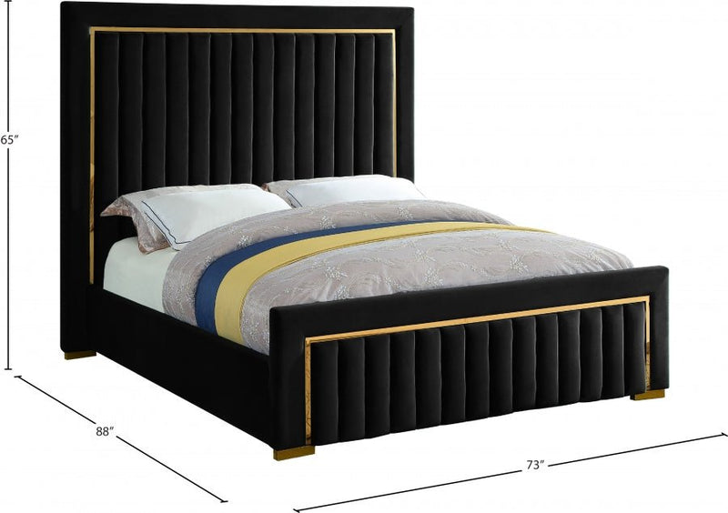 Dolce Velvet Queen Queen Bed (3 Boxes) Black - Gate FurnitureQueen Bed