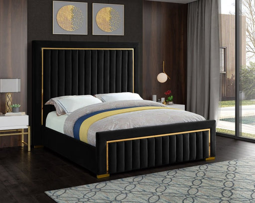 Dolce Velvet Queen Queen Bed (3 Boxes) Black - Gate FurnitureQueen Bed