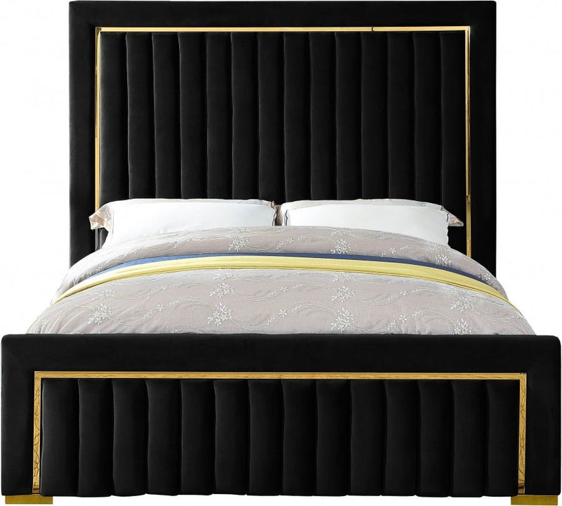 Dolce Velvet Queen Queen Bed (3 Boxes) Black - Gate FurnitureQueen Bed