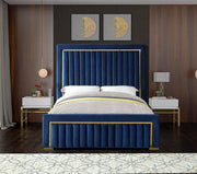 Dolce Velvet Queen Queen Bed (3 Boxes) Blue - Gate FurnitureQueen Bed