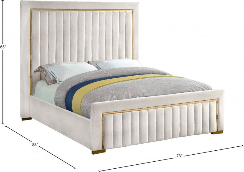 Dolce Velvet Queen Queen Bed (3 Boxes) Cream - Gate FurnitureQueen Bed