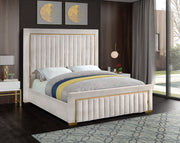 Dolce Velvet Queen Queen Bed (3 Boxes) Cream - Gate FurnitureQueen Bed