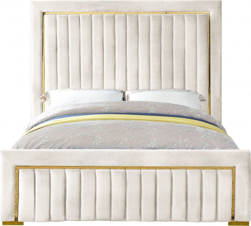 Dolce Velvet Queen Queen Bed (3 Boxes) Cream - Gate FurnitureQueen Bed