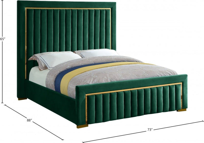 Dolce Velvet Queen Queen Bed (3 Boxes) Green - Gate FurnitureQueen Bed