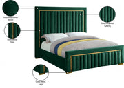 Dolce Velvet Queen Queen Bed (3 Boxes) Green - Gate FurnitureQueen Bed