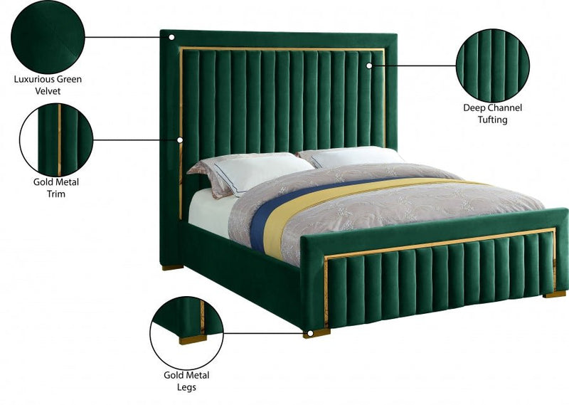 Dolce Velvet Queen Queen Bed (3 Boxes) Green - Gate FurnitureQueen Bed