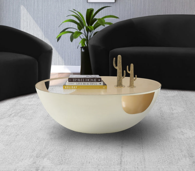 Doma Glass Top And Iron Base Coffee Table in Cream - 280-CT