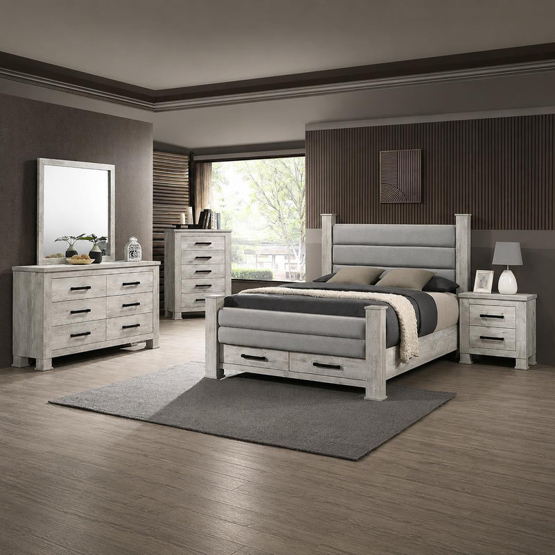 Dore - Cream King Bed, Dresser, Mirror, Nightstand - B347-KDMN