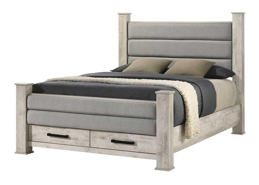 Dore - Cream Storage King Bed with Upholstered Fabric Headboard - B347-K-Bed