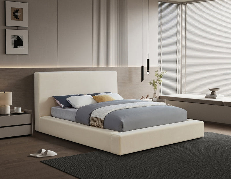Dorian Velvet Upholstered Full Bed in Cream - DorianCream-F