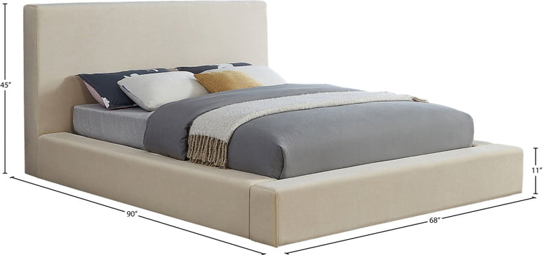 Dorian Velvet Upholstered Full Bed in Cream - DorianCream-F