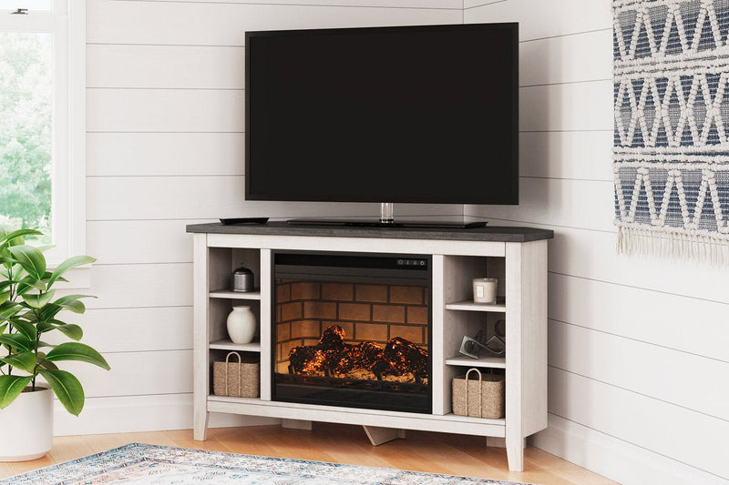 Dorrinson Two - tone Corner TV Stand with Electric Fireplace - Gate FurnitureTV Stand