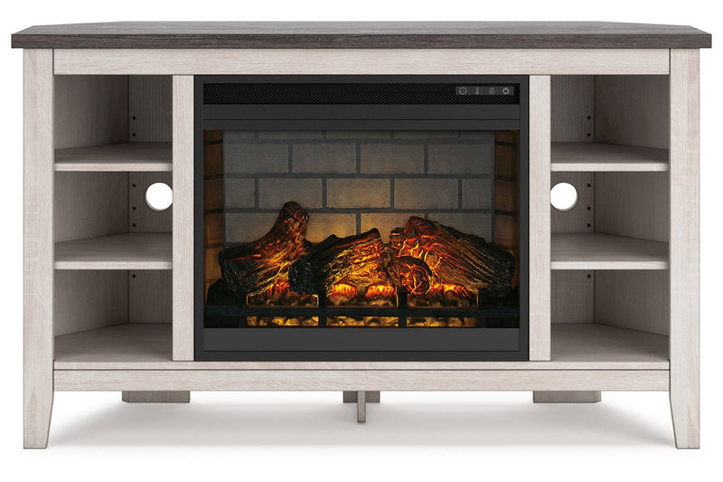 Dorrinson Two - tone Corner TV Stand with Electric Fireplace - Gate FurnitureTV Stand