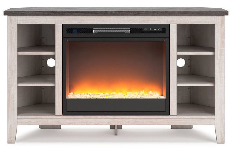 Dorrinson Two - tone Corner TV Stand with Electric Fireplace - Gate FurnitureTV Stand