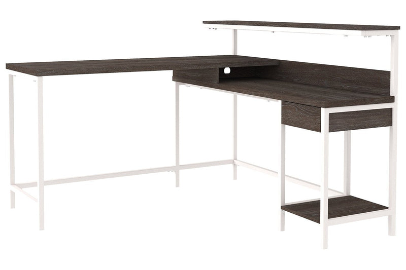 Dorrinson Two - tone Home Office L - Desk with Storage - Gate FurnitureOffice Desks