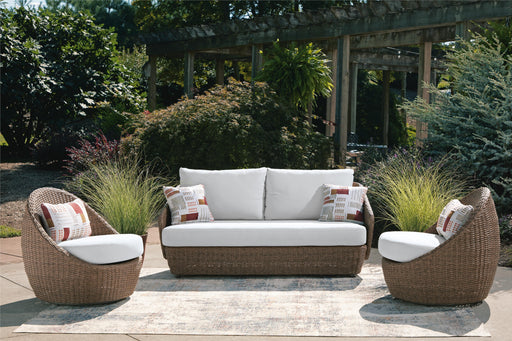 Double Point Beige Outdoor Loveseat/2 Swivel Chairs (Set of 3) - PCP503-070