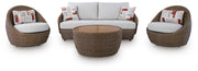 Double Point Outdoor Sofa, Loveseat and 2 Lounge Chairs with Coffee Table in Beige - PKG024029