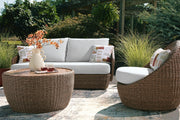 Double Point Outdoor Sofa, Loveseat and 2 Lounge Chairs with Coffee Table in Beige - PKG024029