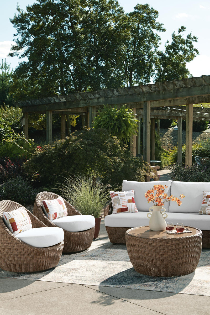 Double Point Outdoor Sofa, Loveseat and 2 Lounge Chairs with Coffee Table in Beige - PKG024029