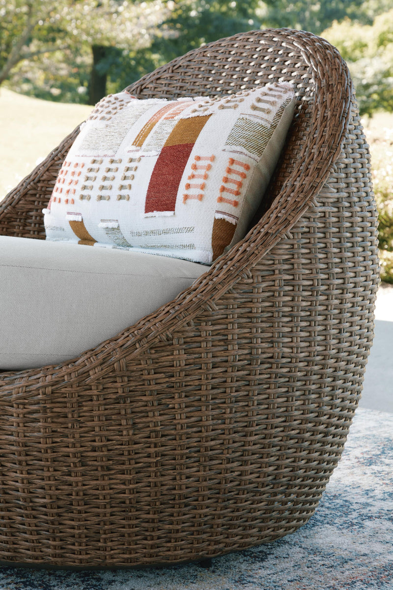 Double Point Outdoor Sofa, Loveseat and 2 Lounge Chairs with Coffee Table in Beige - PKG024029