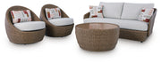 Double Point Outdoor Sofa, Loveseat and 2 Lounge Chairs with Coffee Table in Beige - PKG024029