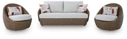 Double Point Outdoor Sofa, Loveseat and 2 Lounge Chairs with Coffee Table in Beige - PKG024029