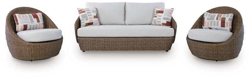 Double Point Outdoor Sofa, Loveseat and 2 Lounge Chairs with Coffee Table in Beige - PKG024029