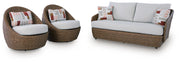 Double Point Outdoor Sofa, Loveseat and 2 Lounge Chairs with Coffee Table in Beige - PKG024029