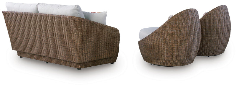 Double Point Outdoor Sofa, Loveseat and 2 Lounge Chairs with Coffee Table in Beige - PKG024029