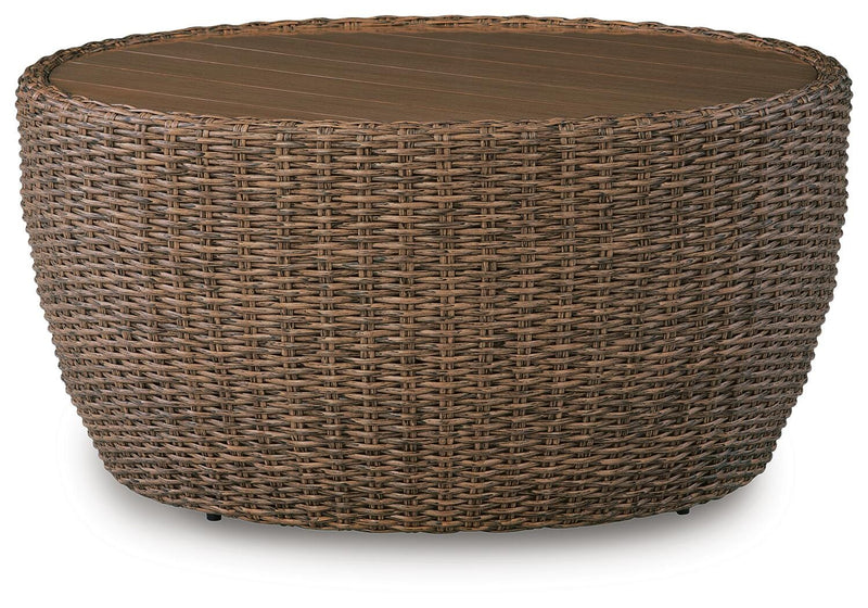 Double Point Outdoor Sofa, Loveseat and 2 Lounge Chairs with Coffee Table in Beige - PKG024029