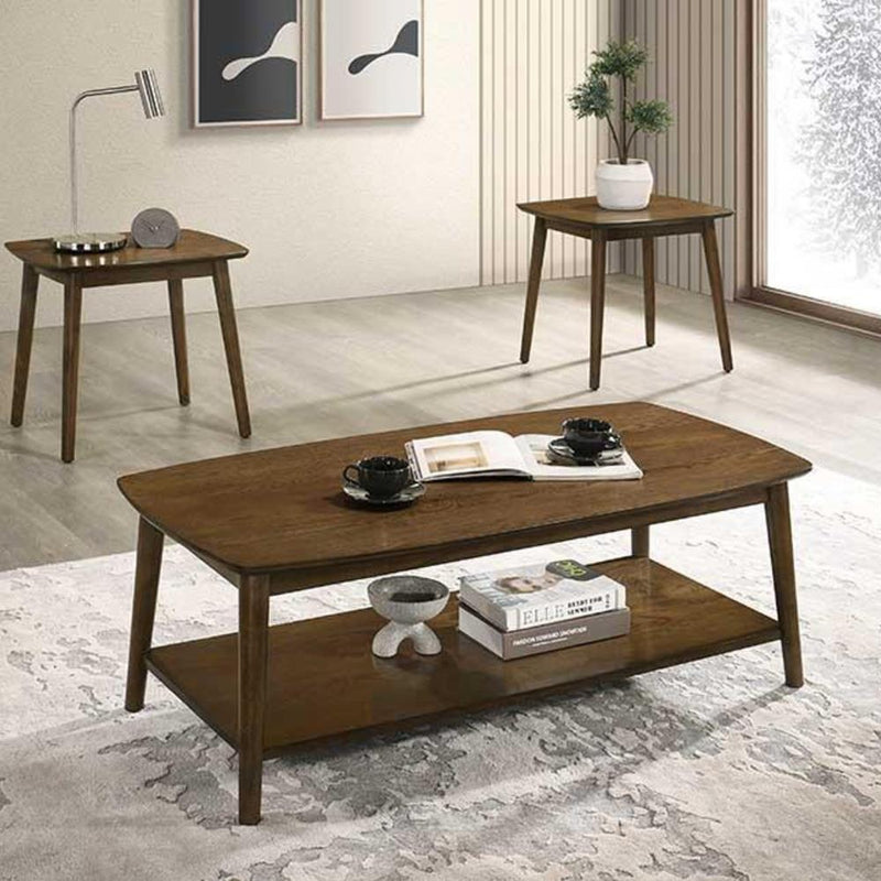 Drapper - Oak Color 3PC Coffee Table Set, Coffee Table and 2 End Tables with Built in Storage Shelves - DRP301-3PC-Set