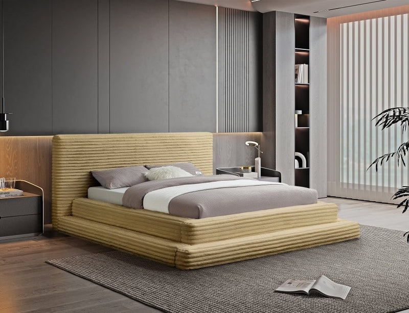 Drew Corduroy Full Bed (3 Boxes) in Camel - Gate FurnitureFull Bed