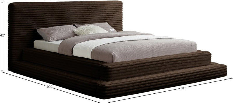 Drew Corduroy King Bed (3 Boxes) in Brown - Gate FurnitureKing Bed