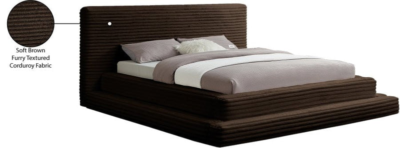 Drew Corduroy King Bed (3 Boxes) in Brown - Gate FurnitureKing Bed