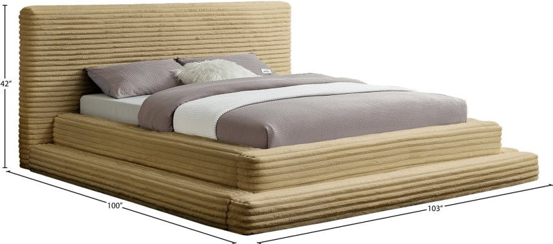 Drew Corduroy King Bed (3 Boxes) in Camel - Gate FurnitureKing Bed