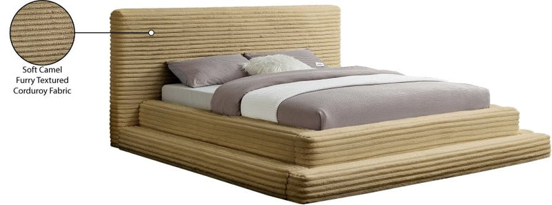 Drew Corduroy King Bed (3 Boxes) in Camel - Gate FurnitureKing Bed