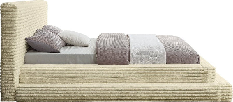 Drew Corduroy King Bed (3 Boxes) in Cream - Gate FurnitureKing Bed