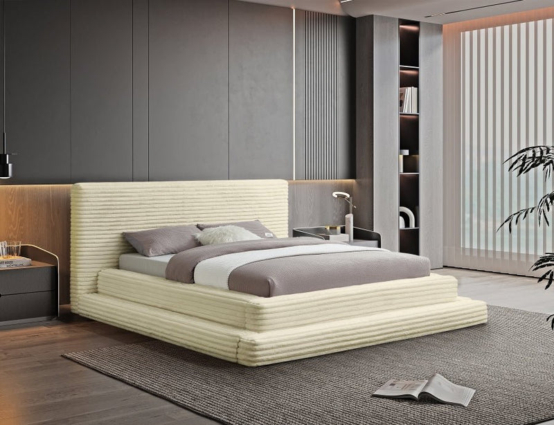 Drew Corduroy King Bed (3 Boxes) in Cream - Gate FurnitureKing Bed
