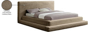 Drew Corduroy King Bed (3 Boxes) in Taupe - Gate FurnitureKing Bed