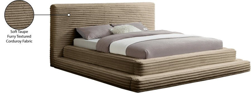 Drew Corduroy King Bed (3 Boxes) in Taupe - Gate FurnitureKing Bed