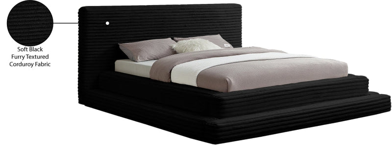 Drew Corduroy Queen Bed (3 Boxes) in Black - Gate FurnitureQueen Bed