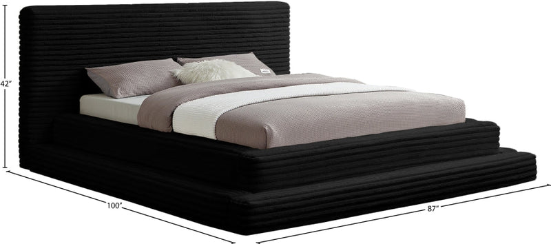 Drew Corduroy Queen Bed (3 Boxes) in Black - Gate FurnitureQueen Bed