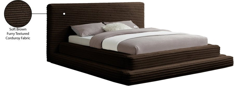 Drew Corduroy Queen Bed (3 Boxes) in Brown - Gate FurnitureQueen Bed
